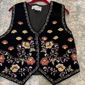 Embroidered Black Vest with Floral Design